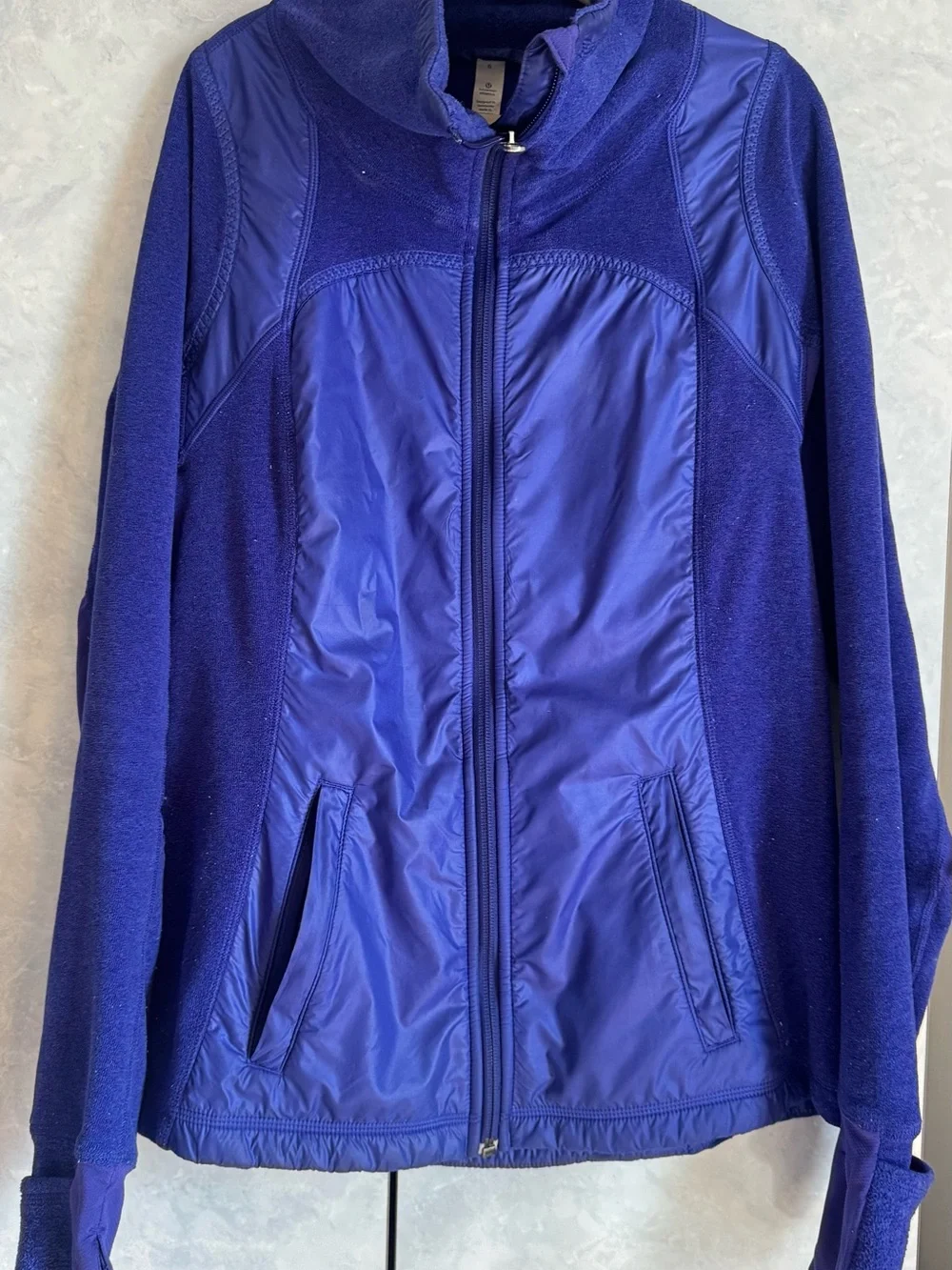 Lululemon Athletica Cobalt Blue Fleece & Nylon Full Zip Jacket Size 6